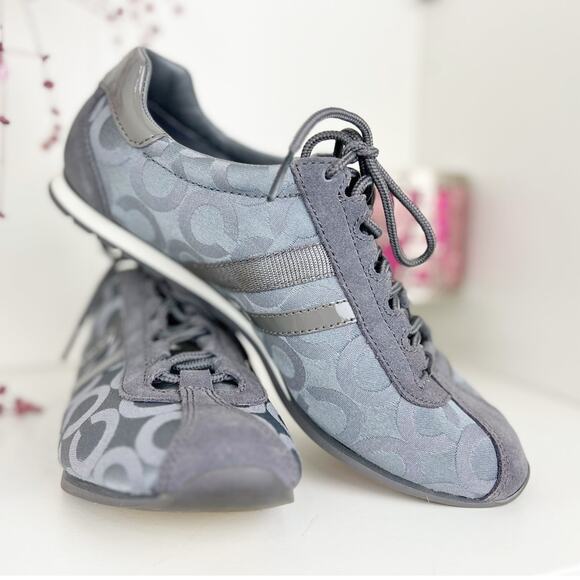 Coach NWB Kathleen Monogram Signature Logo Sneakers in Graphite Gray Size 8 M - Picture 1 of 16